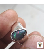 Australian Lightning Ridge Solid Black Opal Sterling Silver Ring - $204.99