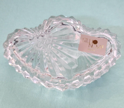 NIB Vintage Studio Nova Double Heart Lidded Crystal Trinket or Candy Dish - £11.98 GBP