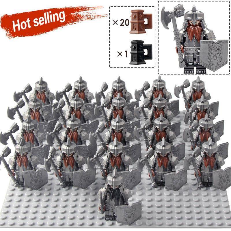 21Pcs Dwarf Army Soldier The Lord Of The Rings Military Minifigures Custom Toys
