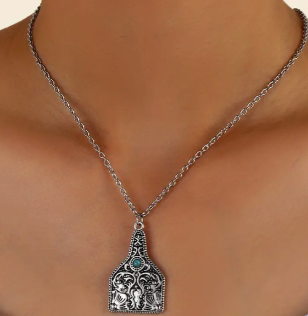 Necklace eartag silver turq