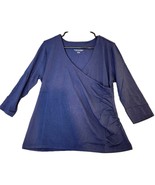 Soft Surroundings Sz PL Navy Blue Jersey Knit Shapely Surplice Top Shirt NEW  - $29.65