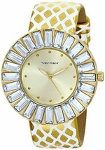 NEW Vernier VNR11101YG Women&#39;s Baguette Crystal Bezel Pattern Strap Analog Watch - £17.80 GBP