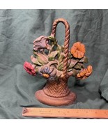 Antique Cast Iron Floral Basket Doorstop Appears to be Hubley #120 ~9.5&quot;... - £97.69 GBP