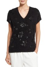 Brunello Cucinelli Foiled Floral Cap-Sleeve Cotton Black sweater sz M $ 2K NWT - £480.29 GBP