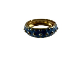 Gold Tone Blue Enamel Studded Bracelet Bangle Clamper Hinge .75&quot; Wide - £9.49 GBP