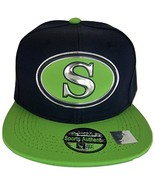 Seattle S Oval Style Cotton Snapback Baseball Cap (Navy/Lime) - £11.95 GBP