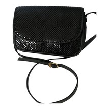 Whiting &amp; Davis Black Leather Black Brass Circle Flat Mesh Crossbody Bag - £114.74 GBP