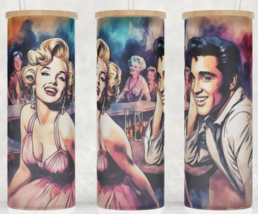 Frosted Glass Elvis Presley &amp; Marilyn Monroe Watercolor Cup Mug Tumbler 25oz - £15.73 GBP