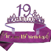 19th Birthday Sash and Tiara for Women Purple Premium Metal Tiara - £14.87 GBP