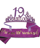 19th Birthday Sash and Tiara for Women Purple Premium Metal Tiara - £14.63 GBP