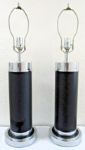 Matched Pair of Black Leather and Chrome Table Lamps  - $127.71