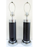 Matched Pair of Black Leather and Chrome Table Lamps  - $127.71