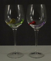 Artisan 2PC Lot Art Glass Wine Glasses 9&quot; Tall Bright Color Rope Swirl A... - £19.72 GBP