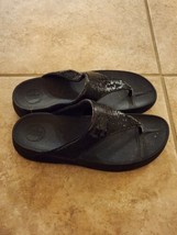 FitFlop LULU Superglitz Black Shiny Thong Wedge Sandals  Womens 9/US - $29.69