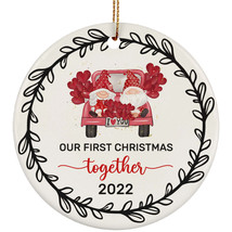 Our First Christmas Together Gnomes Round Ornament Ceramic 2022 Weeding Gift - £15.51 GBP