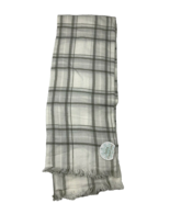 Ladies Blanket Scarf White Gray &amp; Sliver Plaid Soft Large Fringed Blanke... - $8.50