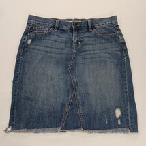 Old Navy RN#54023 Women's Blue Cotton Frayed Bottom Denim Skirt Size 8 image 11