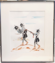 Percy Sandy KAI-SA Zuni Original Signed Painting Watercolor Art 3 Figures Vtg - £878.49 GBP