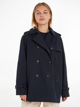TOMMY HILFIGER Peached Cotton Short Trench Coat in Navy UK 16 (ccc272) - £96.10 GBP