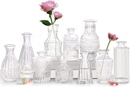 Glass Bud Vase Set Of 10 - Small Flower Vases For Centerpieces, Cute Clear - £30.68 GBP