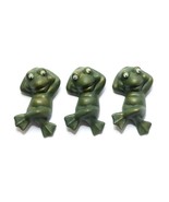 Vintage Set of 3 Moving Eyes Laying in The Sun Ceramic Green Frogs Figur... - $19.77