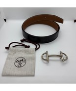 Mens Hermes SILVER Thin H Buckle Reversible Belt Black Brown Leather Sz ... - €467,06 EUR