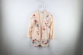 Vtg 90s Country Primitive Womens Medium Lace Flower Open Front Cardigan Sweater - £31.61 GBP