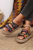 Black Paisley Print Double-Buckle Wedge Slippers - $627.05 MXN