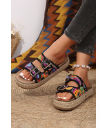 Black Paisley Print Double-Buckle Wedge Slippers - $631.89 MXN