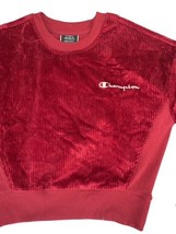 Champion XS Red Corduroy Velour Crop Sweatshirt Logo Pullover Womens image 3