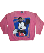 Vtg Disney Sweatshirt Adult M Waffle Knit Mickey Unlimited Pink 80s Over... - £16.13 GBP
