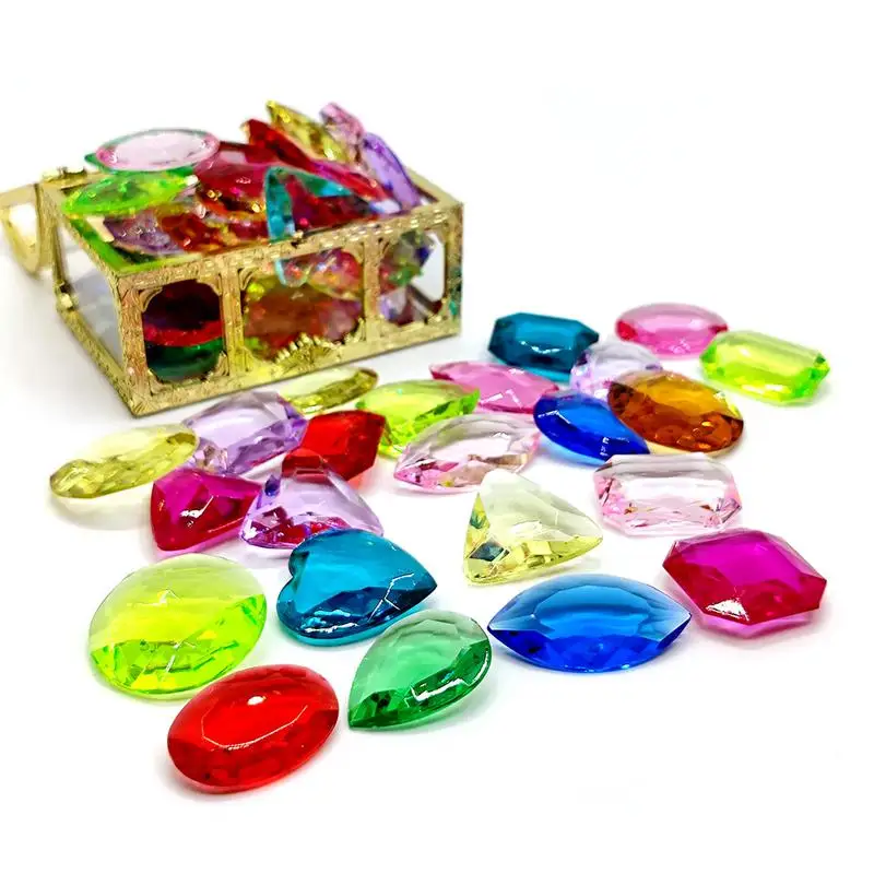 Pool Diving Gems Toys Colorful Diamonds Set With Big Treasure Chests Box - £12.93 GBP+