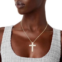 Clear CZ Pave Rhinestone Framed Cross Pendant Gold Plated Chain Necklace... - $34.30