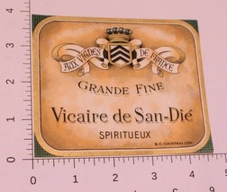 Vintage Vicaire De San-Die Grande Fine French Wine label - £5.53 GBP