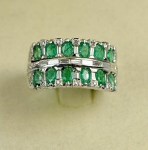 Fabulous 3.20Ct Oval Cut Emerald &amp; Diamond Vintage Band Ring 14k White Gold Over - £79.86 GBP