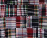 Cotton Flannel Stitched Patchwork Plaid Burgundy Navy Green Fabric BTY D... - $9.95