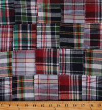 Cotton Flannel Stitched Patchwork Plaid Burgundy Navy Green Fabric BTY D270.11 - £7.94 GBP