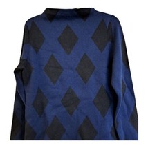 Ann Taylor Blue &amp; Black Wool Blend Argyle Pattern Mock Neck Sweater LP - £15.02 GBP