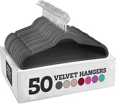 Zober Premium Quality Space Saving Velvet Hangers , Grey - LOT OF 50 - £52.22 GBP