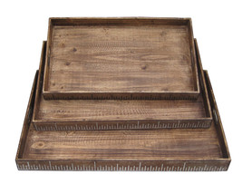 19&quot; X 12&quot; Brown Wood  Tray Set - £151.15 GBP