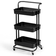 3-Tier Utility Cart Storage Rolling Cart with Casters-Black - Color: Black - $73.62