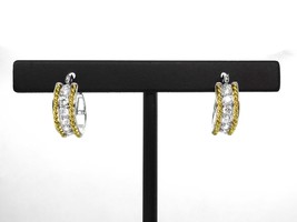 White CZ Two-Tone Mini Hoop Earrings 14k White &amp; Yellow Gold - £239.00 GBP