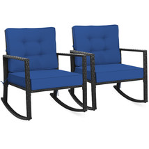 2 PCS Patio Rattan Rocker Chair Outdoor Glider Rocking Chair Cushion - £308.32 GBP