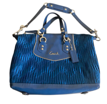 Coach Ashley Ocean Blue Gathered Satin Satchel Bag Purse Shoulder F1282-... - $49.39