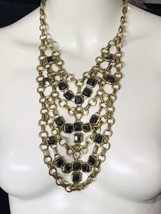 Chico’s Mia Statement Necklace, Gold-tone w/ Hematite Glass Stones Up To 20” - £27.94 GBP