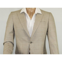 Men Sport Coat by Berlusconi Turkey Soft European Plaid #AT77 04 Tan Brown Linen image 8