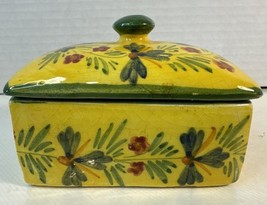 Yellow Green Porcelain Rectangle Trinket Vanity Box Italy Spring Floral ... - $8.99