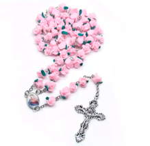 Pink Rose Flower Shape Bead Rosary Immaculate Heart of Mary Centerpiece Catholic - £13.57 GBP