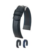 Hirsch Runner Leather Watch Strap - Black - L - 18mm / 16mm - Shiny Silv... - $76.95