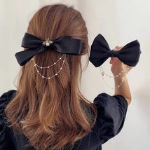 Bow Hairpin Pearls Chain Barrettes Rhinestone Hair Clips Ribbon Headband Gift - £4.72 GBP+